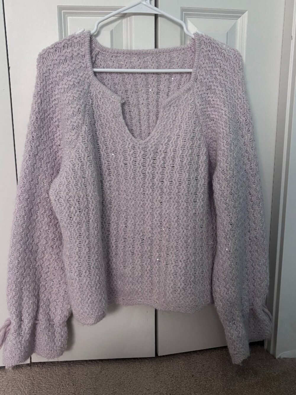 Soft Girl Pastel Lavender Fuzzy Sparkly Knit Sweater Size L Large